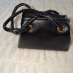 Elegant Black Shoulder Bag with Gold Details